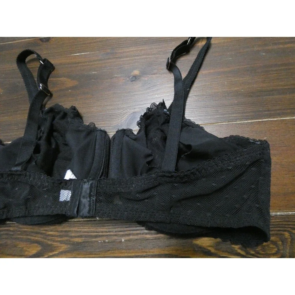 Auden Womens' 38C Black Lace Balconette Bra Unlined Deep V Underwire Sheer
